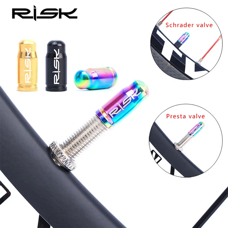 Risk 2pcs Titanium Bicycle Valve Caps MTB Road Bike Tire Wheel Presta/Schrader Protector Dust Cover Accessories | Спорт и