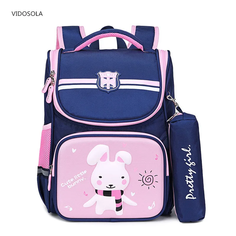 Новые школьные сумки для мальчиков и девочек с мультяшным Кроликом, детский рюкзак со светоотражающими полосками, ортопедические школьные ...
