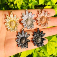 5pcs flower charm for women bracelet making bling pendant for necklace cubic zirconia gold plated diy jewelry findings wholesale