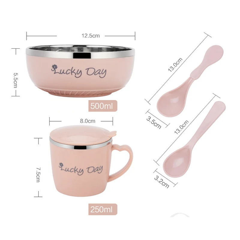 Cuenco de alimentaci&oacute;n para Beb&eacute; y Ni&ntilde;o, vajilla de acero inoxidable para suplemento alimenticio, cuenco de alimentaci&oacute;n s&oacute;lido, taza de agua para beb&eacute;, juego de cuencos de alimentaci&oacute;n-5