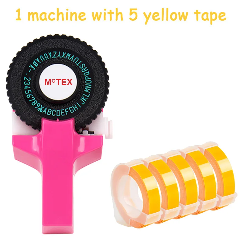 Розовый цвет MoTex E101 принтер мини DIY Ручная Совместимость для dymo 3D тиснение ручная лента ручная машинка надпись машина - Цвет: machine add 5 yellow