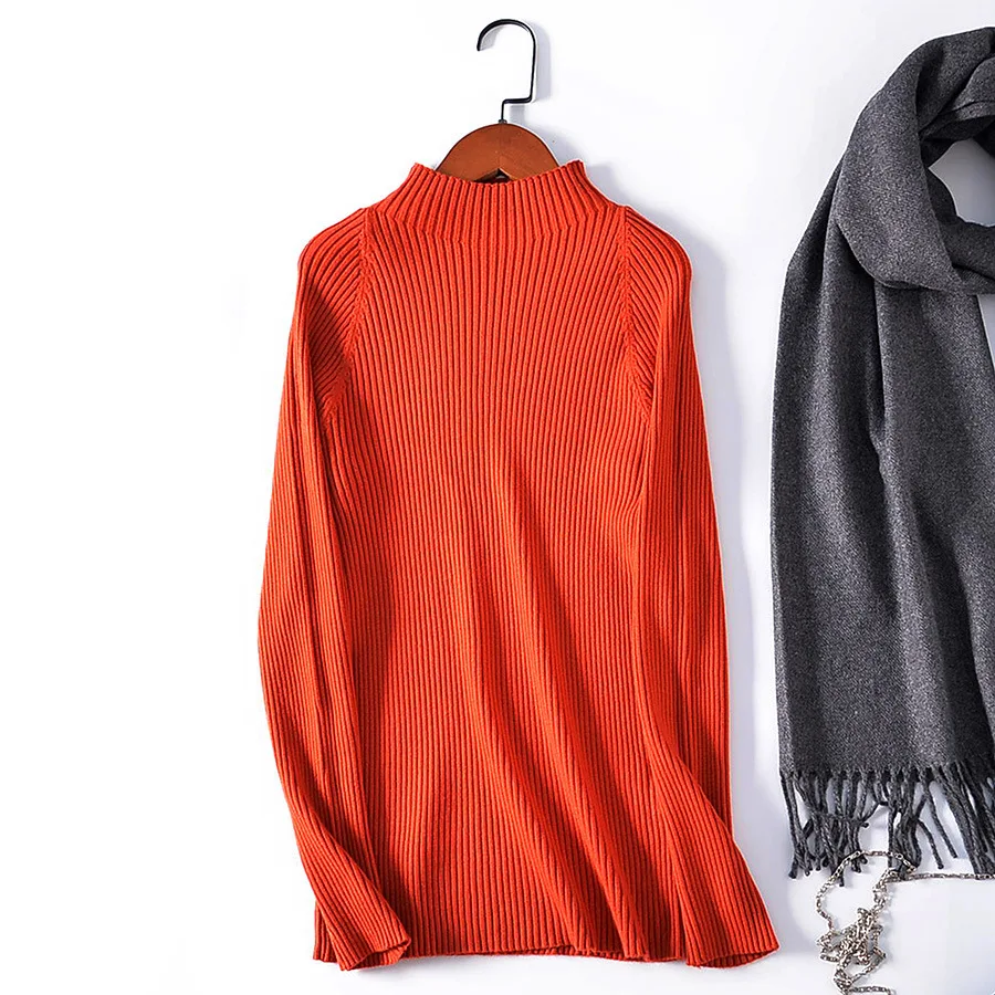 Базовый вязаный шерстяной свитер женский черный корейский джемпер с длинным