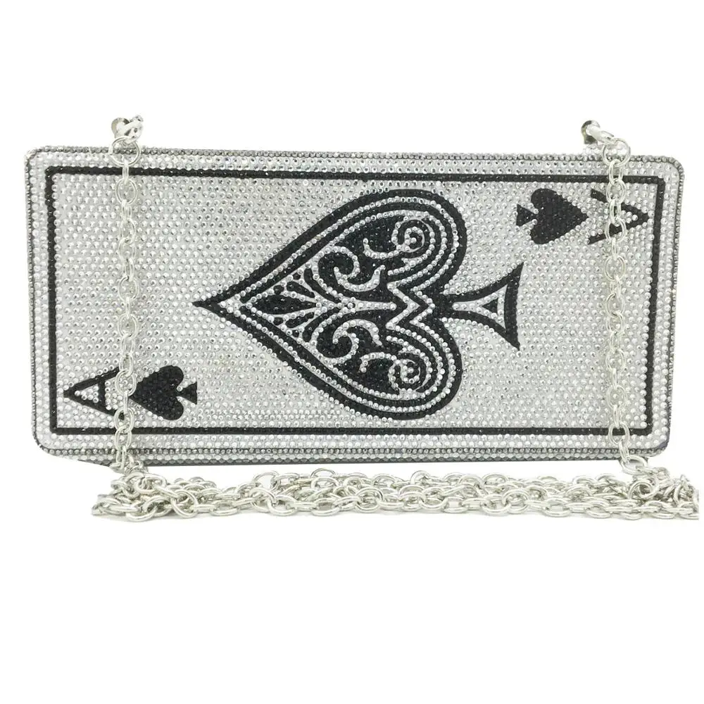 

Boutique De FGG Poker Card Spade A Women Crystsal Clutch Purse Evening Bags Vegas Rhinestone Handbags Casinos Dinner Bag