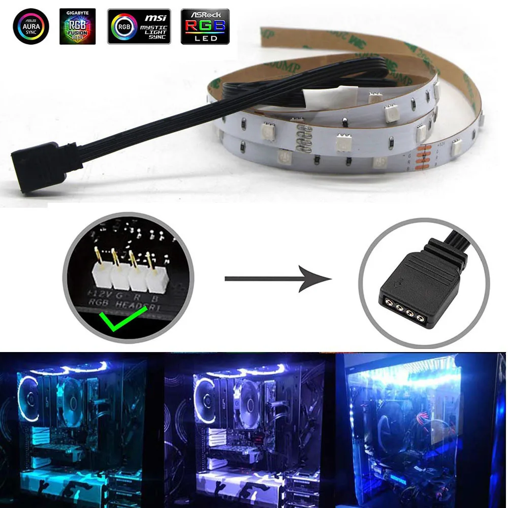 PC RGB LED Strip Light Addressable for M/B with DC 12V 4 Pin headers ASUS Aura MSI Mystic lamp Led Gigabyte | Освещение