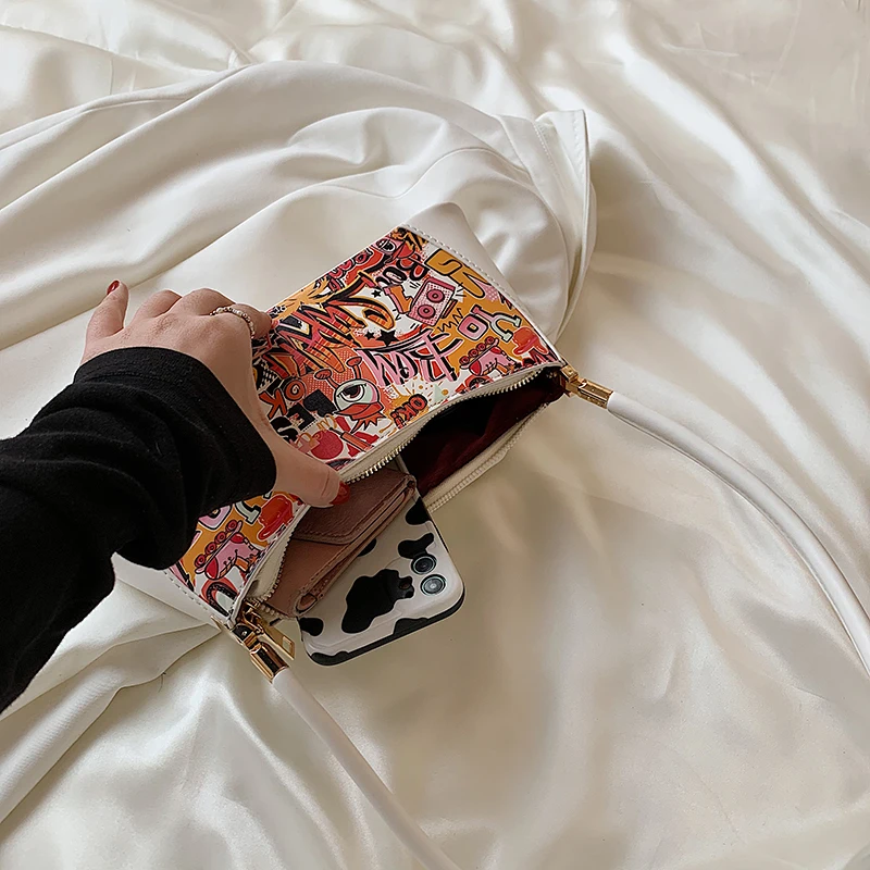 

Graffiti Designer Women's Bags Small Square Shoulder Bags Female Small Leather Vintage Tote Bag Fashion Novelties Handbags Sac