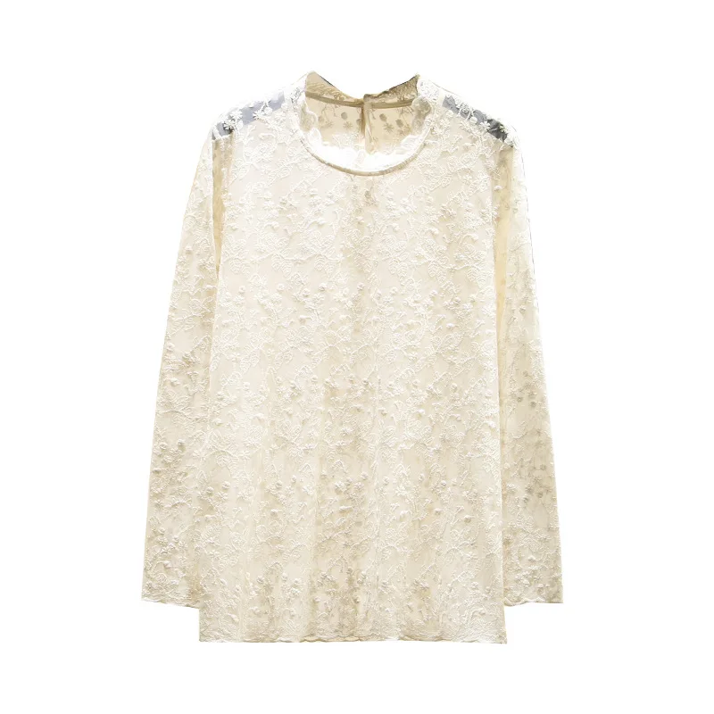 Женская футболка с длинным рукавом весна 2020 круглый вырез свободный прозрачный