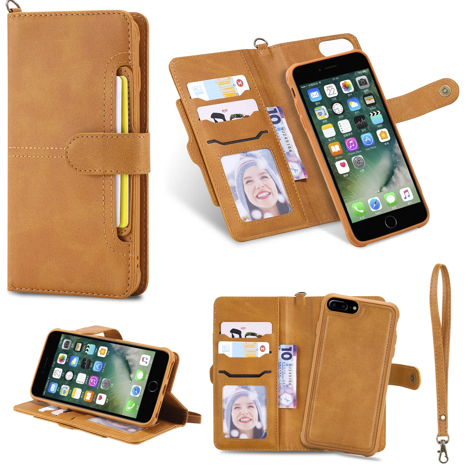 Винтажный кожаный чехол кошелек для iphone 8 Plus 2 в 1 откидной Чехол с отделениями
