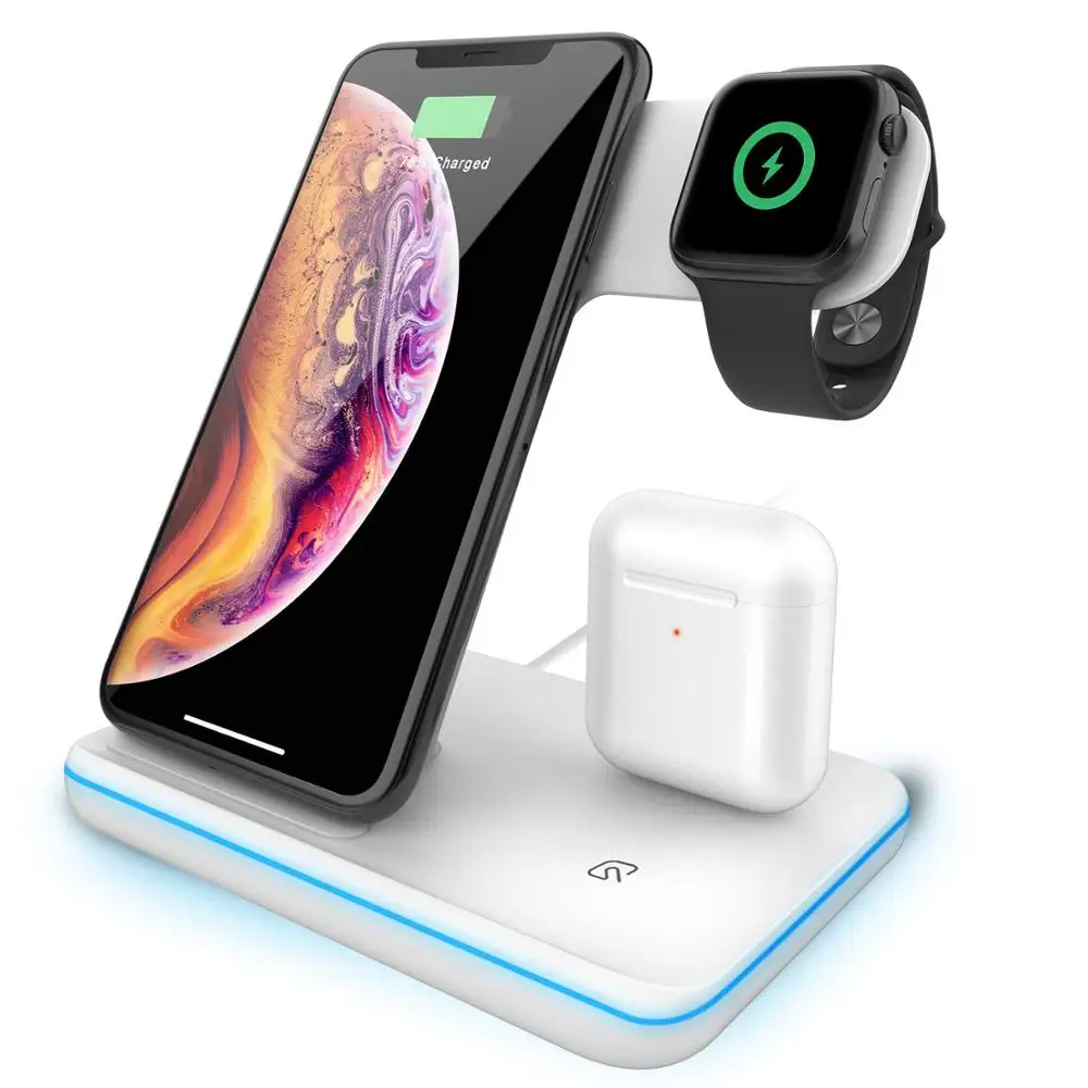 Model 1 White 3 в 1 Qi Беспроводное зарядное устройство для iPhone 11 8 X XS XR samsung S10 S9 15 Вт Быстрая Зарядка Док-станция Подставка для Apple Airpods Pro Watch 5 4 3 - Цвет: Model 1 White