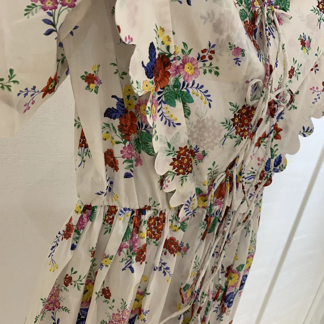 

Elegant Flower Dresses for Women Summer 2021 New Slash Neck Short Sleeve Waist Dresses Back Bow Tie Big Hem Evening Dresses Lady