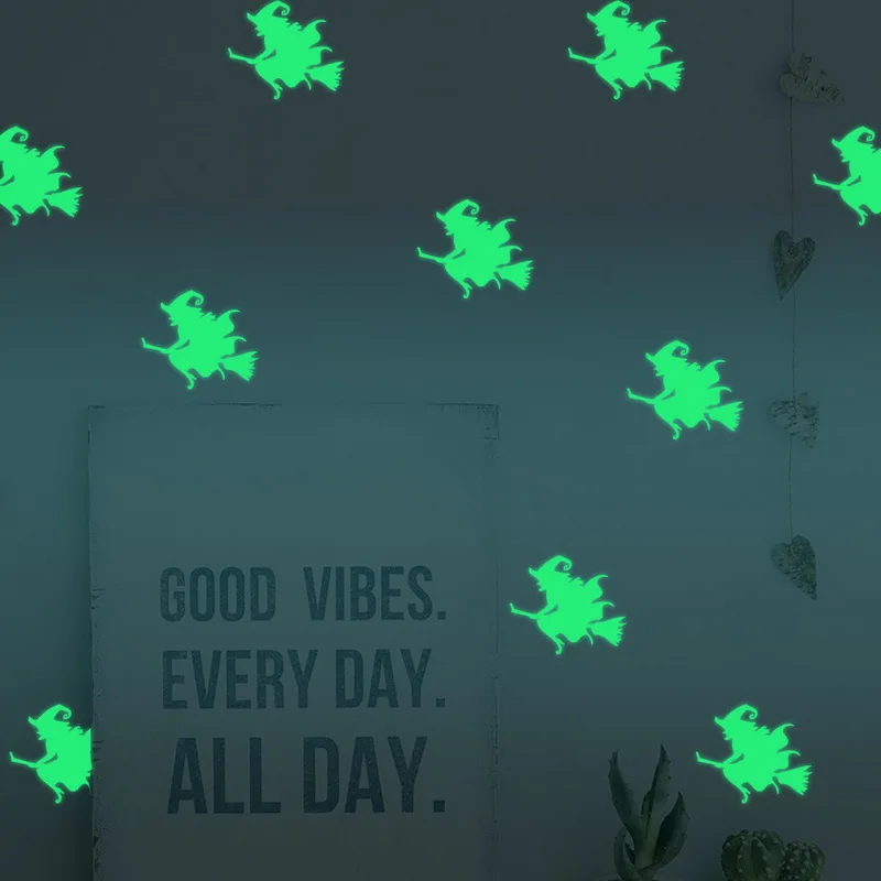 Креативные настенные Стекло Стикеры наклейки световой Хэллоуин с ведьмой