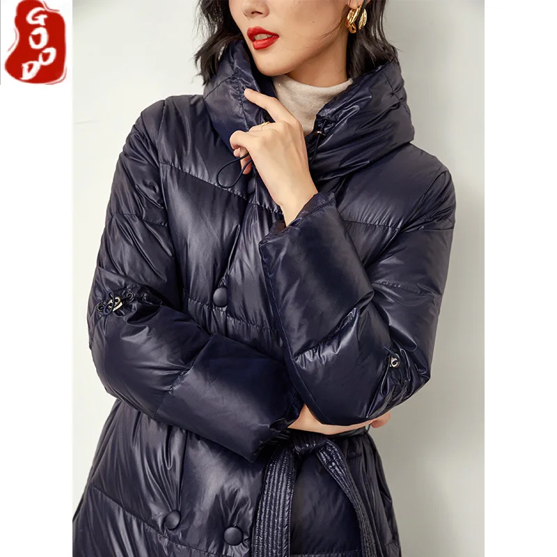 

Женская куртка на белом утином пуху, длинная парка с капюшоном в Корейском стиле, зима 90%