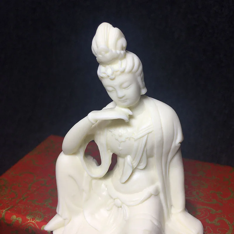 White Sitting position Guanyin statue，Modern art sculpture，Home decoration accessories，Desktop edge Ornaments，Gift figurines | Дом и