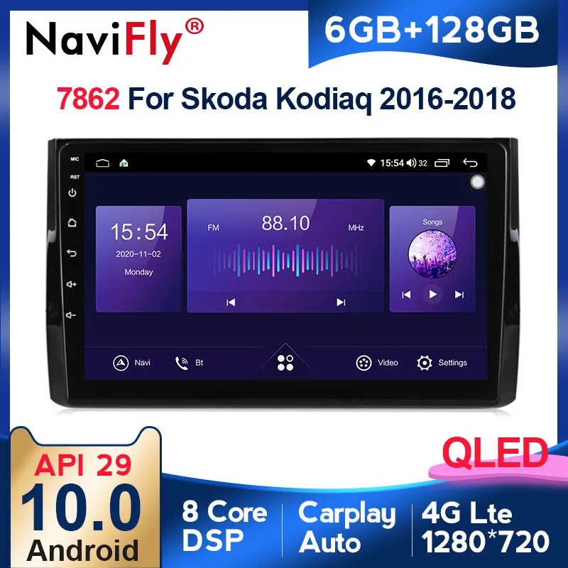 

New! 6GB+128GB QLED 1280*720 Android 10 For Skoda Kodiaq 2016 - 2018 Navigation GPS Car Multimedia Radio Player Carplay DSP