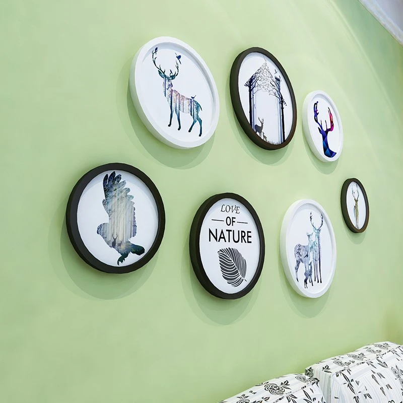 Креативная круглая деревянная фоторамка простая красочная Современная