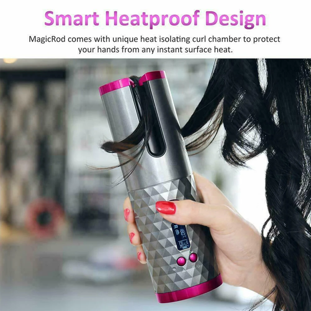

Cordless Automatic Hair Curler iron wireless Curling Iron USB Rechargeable Air Curler for Curls Waves LCD Display Ceramic Curly