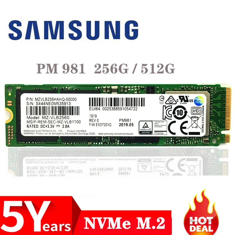 Твердотельный накопитель SAMSUNG M.2 PM981 SSD на 256 Гб 512 твердотельный жесткий диск M2 NVMe