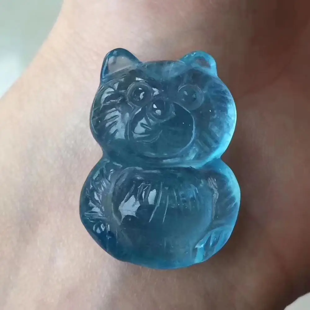 

Genuine Natural Blue Aquamarine Bear Pendant 28-20-12mm Brazil Women Jewelry Aquamarine Beads Necklace AAAAA