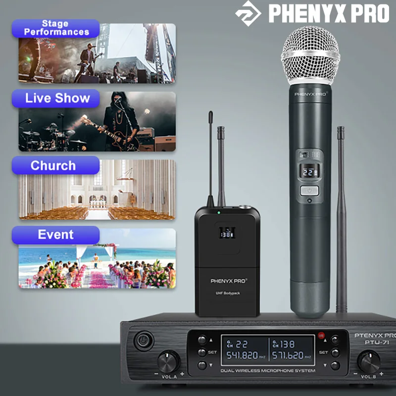 Двухканальная Беспроводная микрофонная система Phenyx Pro с
