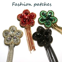 1pc tassel flower handmade rhinestone beaded patches for clothing diy 3d embrodery patch applique decorative sequins parches