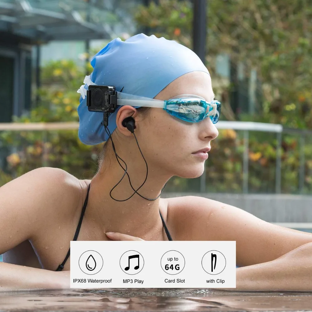 Tayogo IPX8 водонепроницаемый плавательный MP3-плеер гарнитура музыкальный плеер с слотом для карт с функцией перемешивания с наушником для плавания