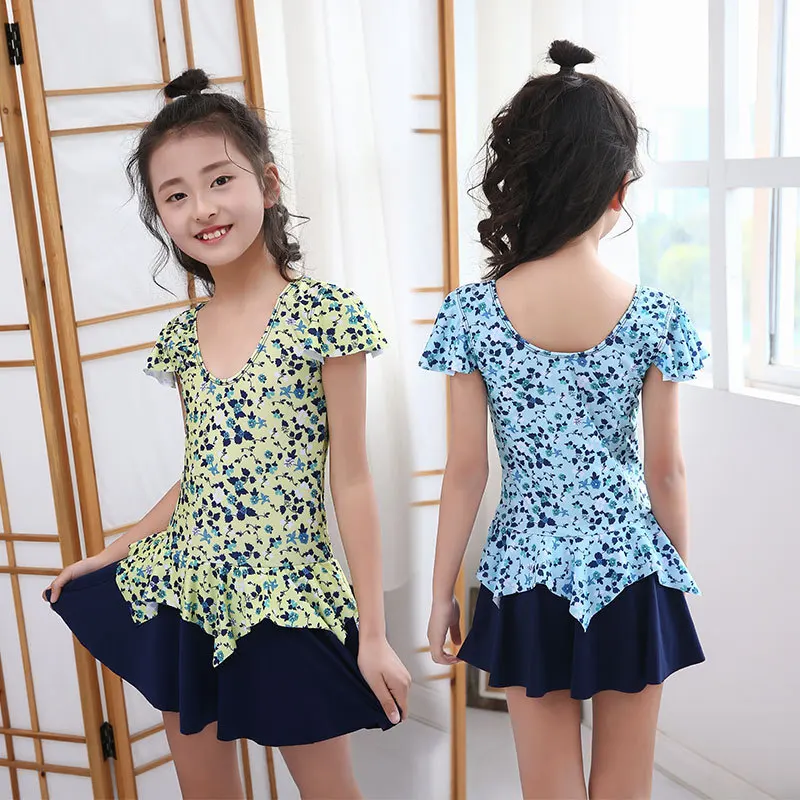 

2021 New Princess Girls Swimming Skirts One-Piece Swimsuit Fairy Floral Swimming Dress Sea Beach Surfing Holiday Swim Skirts
