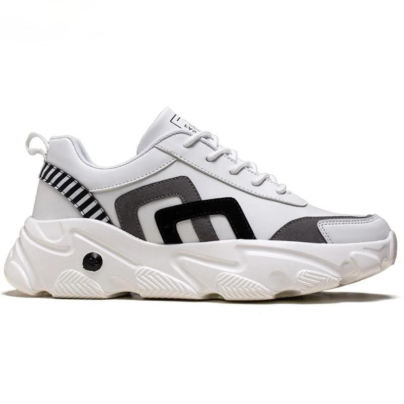 

New Men Chunky Sneakers Breathable Men Casual Shoes Platform Lace Up Flat Leisure Shoes White Black Male Vulcanized Footwear