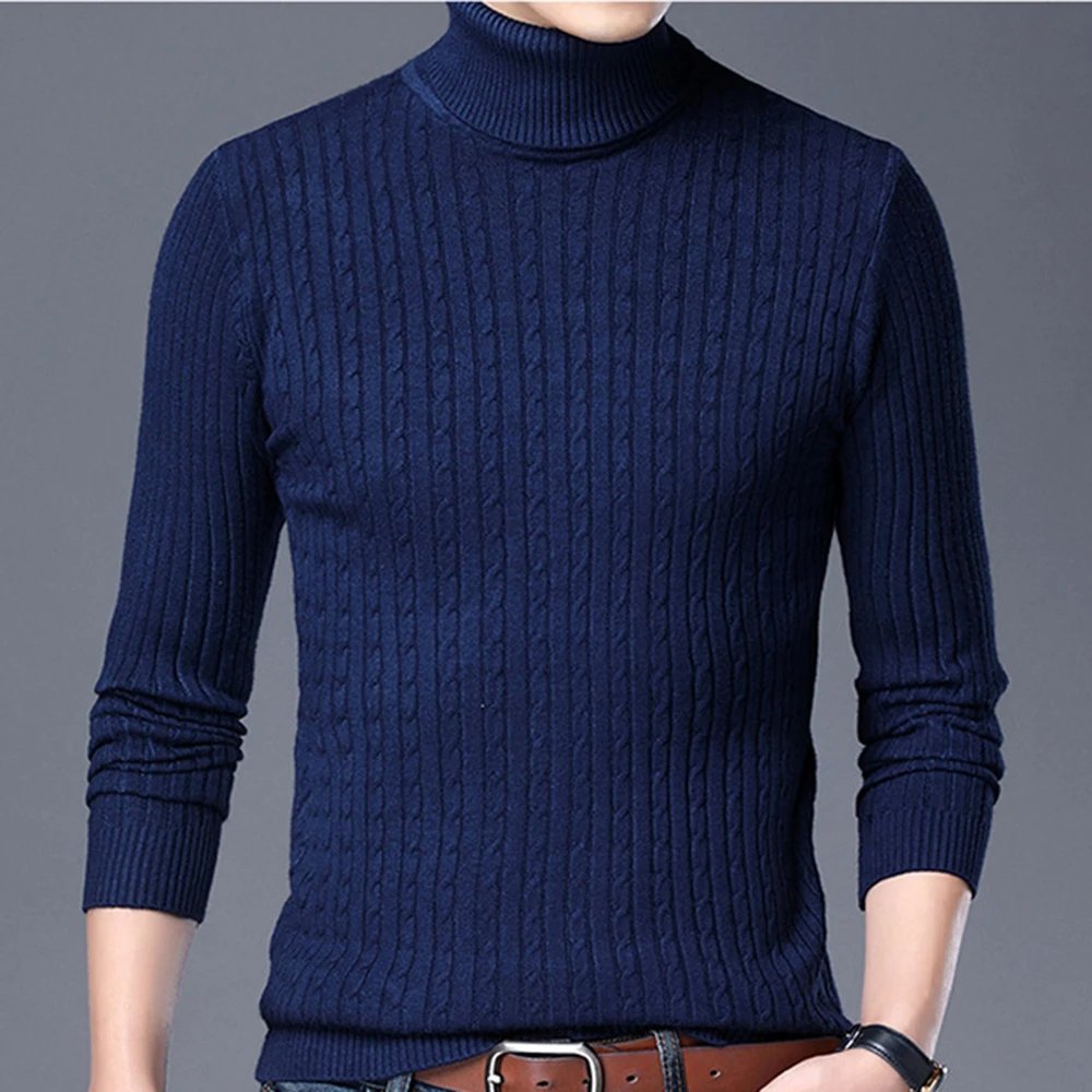 

Covrlge Solid High Lapel Jacquard Hedging British Men's Winter Clothing Male Sweater Pullover Slim Warm Mens Turtleneck MZM070