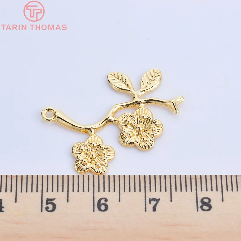 Латунная ветка с покрытием 24 каратным золотом и подвесками в виде цветка 10 шт. 20