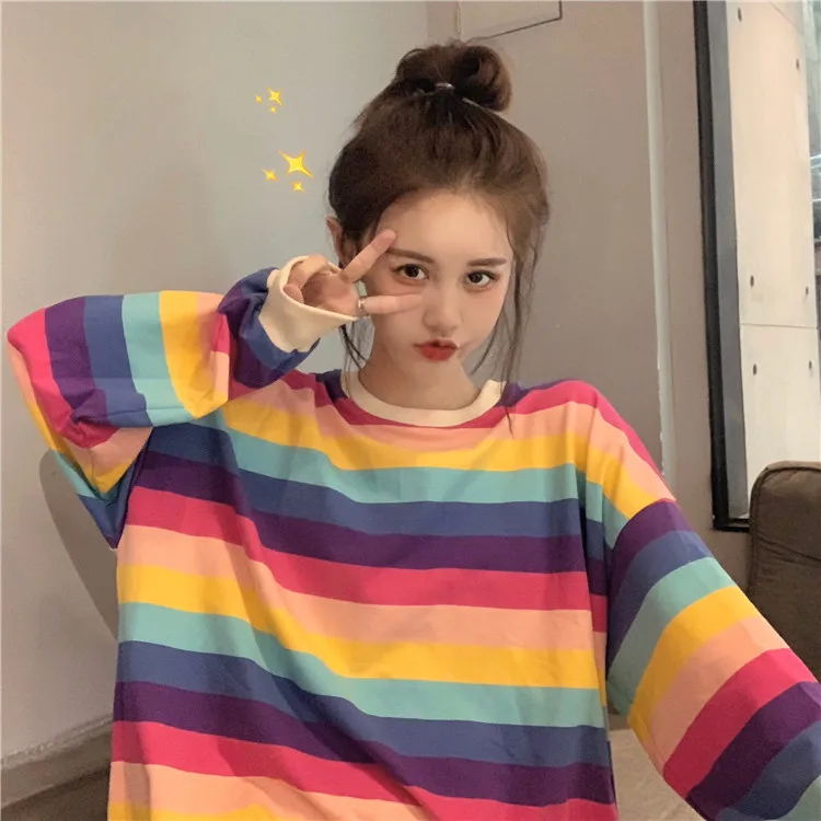 Толстовки женские эластичные кромка манжеты с круглым вырезом полосатые