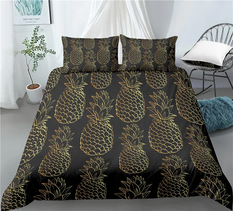 

Home Living Luxus 3D Ananas Druck 2/3Pcs Komfortable Bettbezug Kissenbezug Bettwäsche Sets EU/UNS/AU Größe