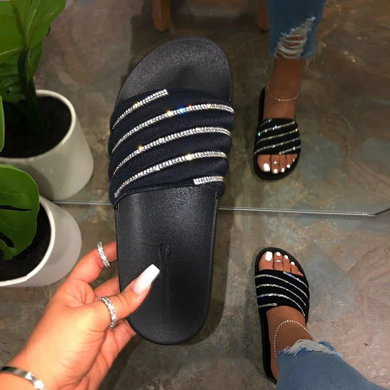 

new 2021 women beach rubber slippers shoes woman flip flops female rhinestone sildes candy sandals outdoor flats wholesale drop