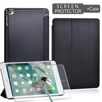 for apple ipad mini 12345 drop resistance dust proof pu leather tablet tri fold folding stand cover case tempered film