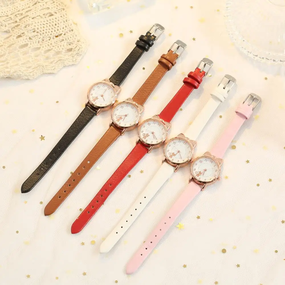 

Kids Watches Students Children Pink Watch Girls sale Leather Child Hours Cat Quartz Wristwatch Girl Gift Clocks