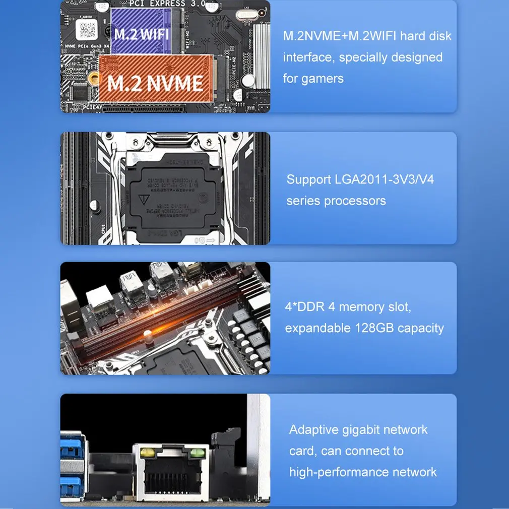

X99M-G Desktop Computer Motherboard DDR4 Memory LGA 2011-3 V3/V4 Support M.2 Wifi SATA PCIE 16X 8X Interface