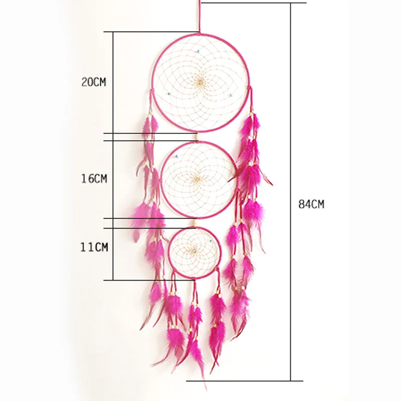 Rose red feather three ring big dream catcher home wall hanging handmade mother's day gift XR054 | Дом и сад