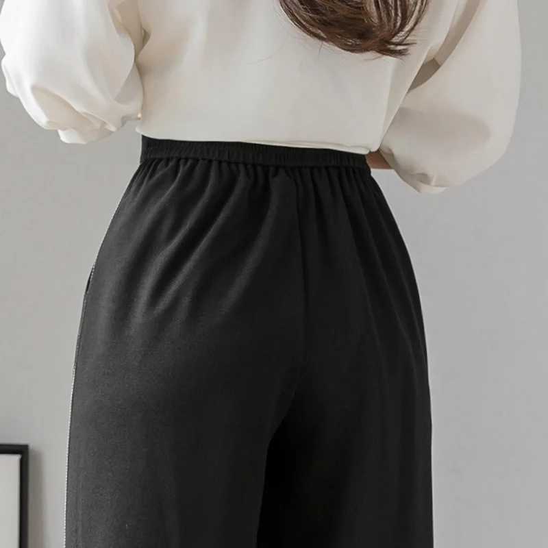 

Korean Elastic High Waisted Wide Pants Women Spring Autumn Loose Straight Pants Chiffon Casual Pants Femme Black Trousers Women
