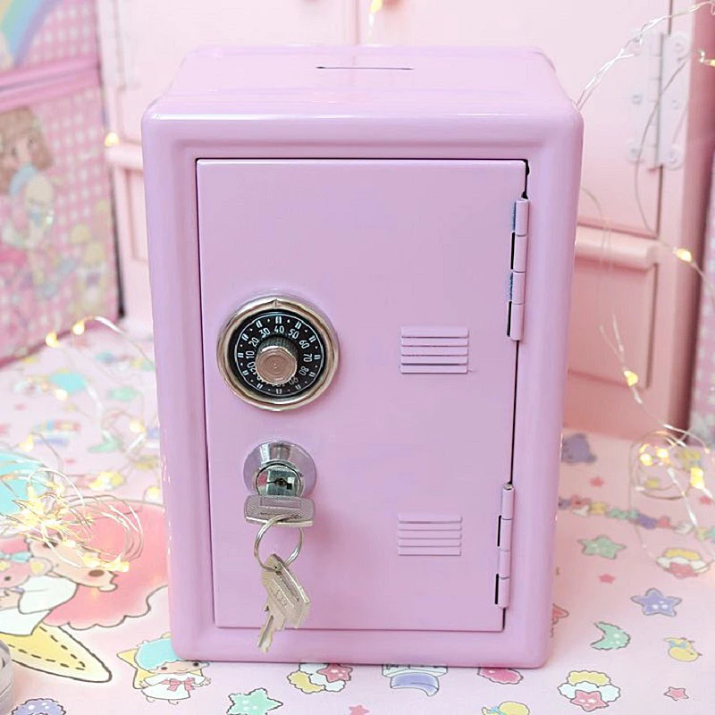 Kids Money Banks, Mini Money Box Gift Safe Case Password with Key Metal Money Box Storage Bedroom Locker Home Ornament