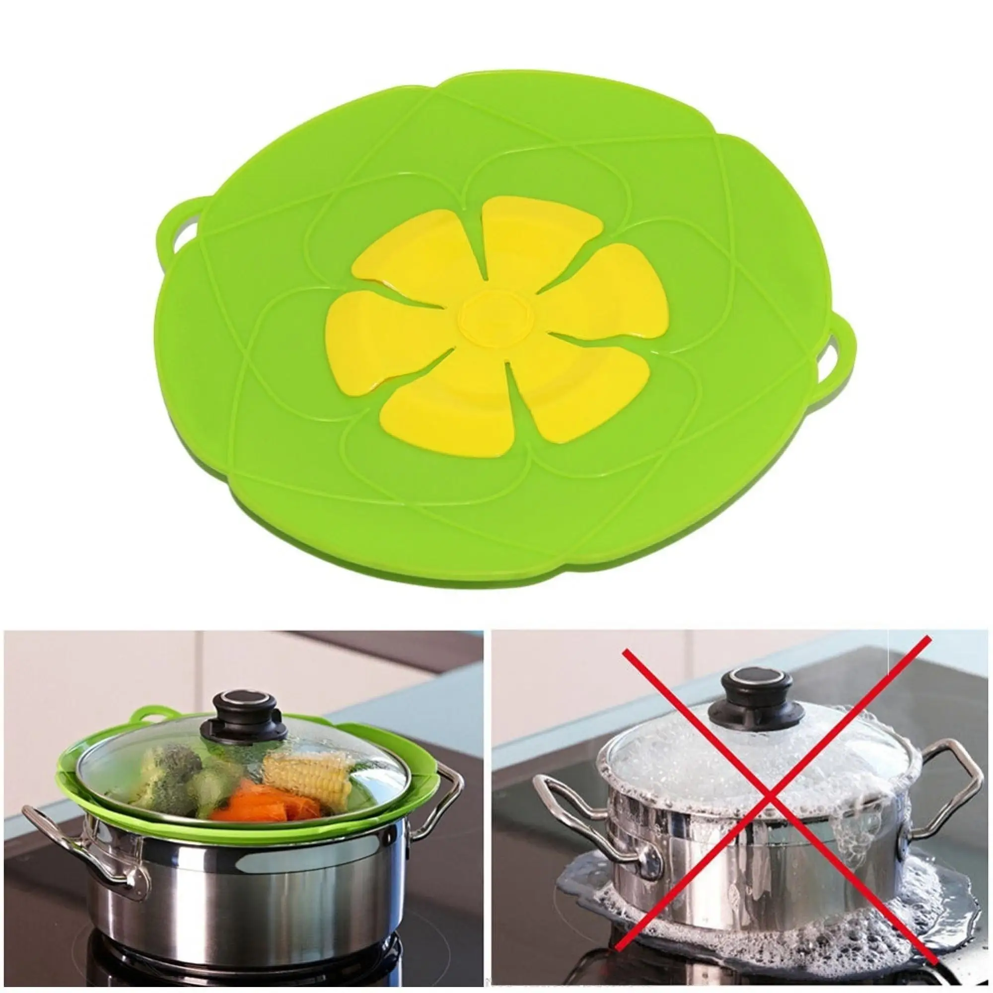 

Spill Stopper Cover Boil Over Safeguard Silicone Lid Stops Pot Kitchen Tool