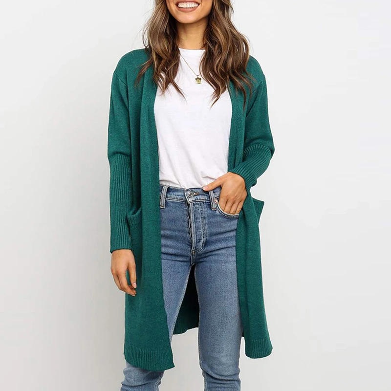 Женский трикотажный кардиган однотонный вязаный свитер с открытыми передними