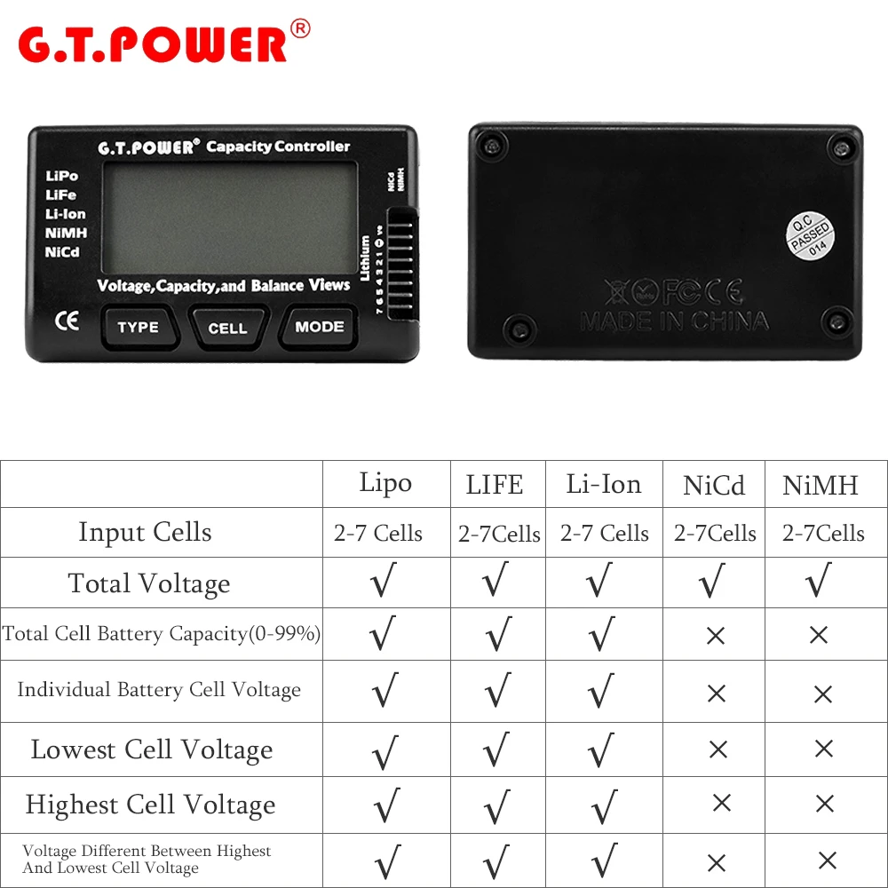 1 шт. G.T.Power 2-7S цифровой тестер емкости аккумуляторов для RC LiPo LiFE Li-Ion NiMH Nicd Батарея