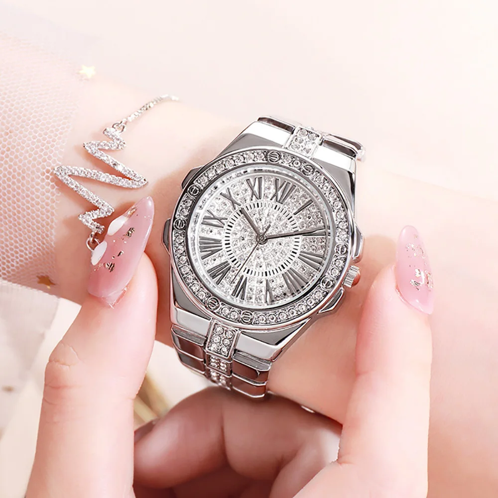 

Top Brand Luxury Women Golden Watch Antique Rhinestone Lady Dress Watch Gold 3ATM Water Resistant Business Casual Female Clock