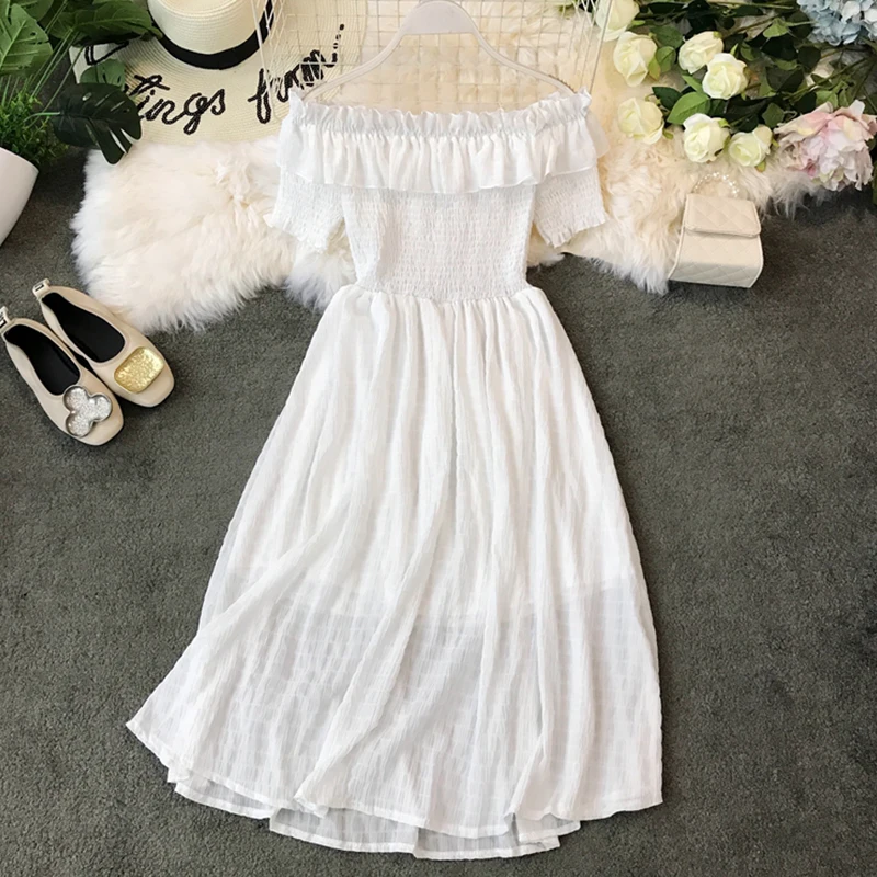 Женское платье с открытыми плечами FMFSSOM новинка 2020 летние женские платья средней