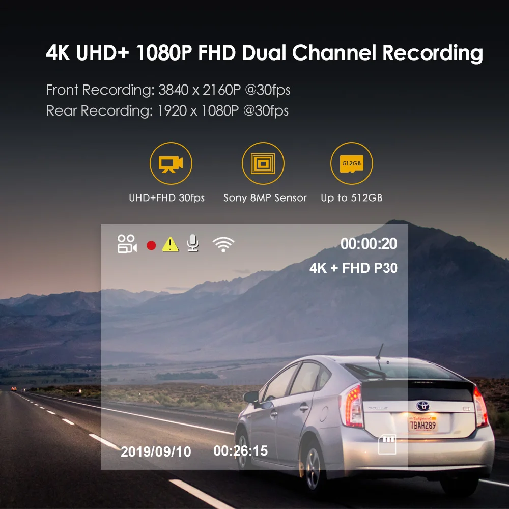 $233.99 A129 Pro Duo VIOFO 4K Dual Dash Cam Ultra HD 4K for Road Front Newest 4K DVR Super Night Vision car camera with GPS and HK3