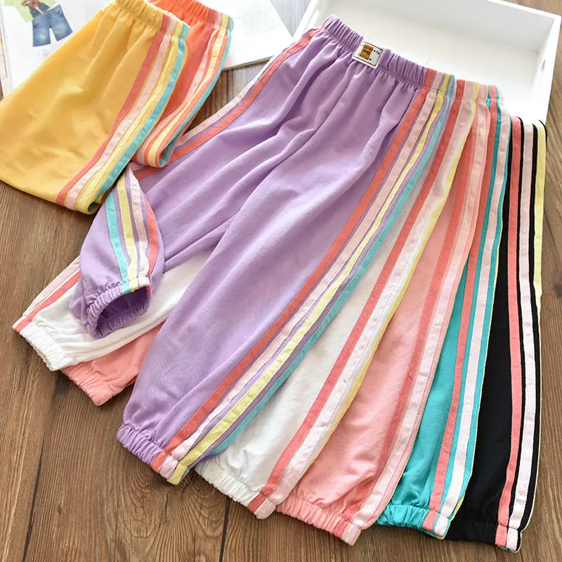 

Детские штаны, спортивные штаны для девочек, штаны в радужную полоску, брюки-карго, школьные штаны, осенние брюки, шаровары для девочек-подро...