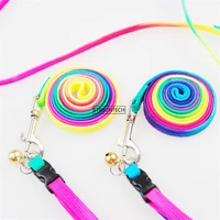 100pcs Dog Cat Collar Leash Adjustable Pet Collar Lead for Cat Puppy Small Pet Outdoor Walking Rainbow Leashes