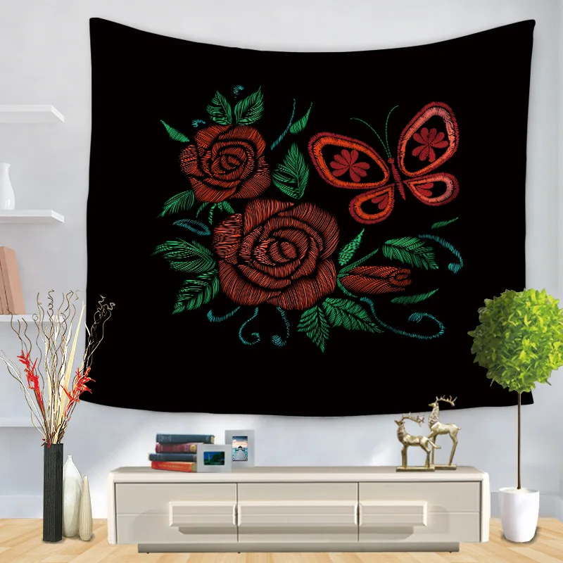 Гобелен Мандала хиппи в богемном стиле Настенная вышивка розы цветной