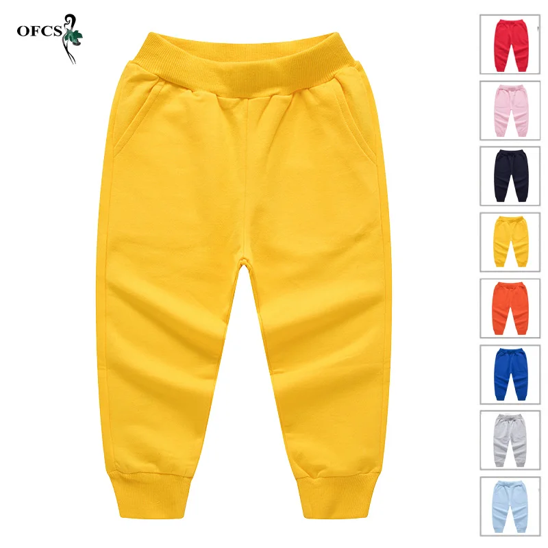 

Новое поступление, оригинальные весенние однотонные хлопковые детские брюки, детская одежда, Повседневные детские свободные брюки для под...