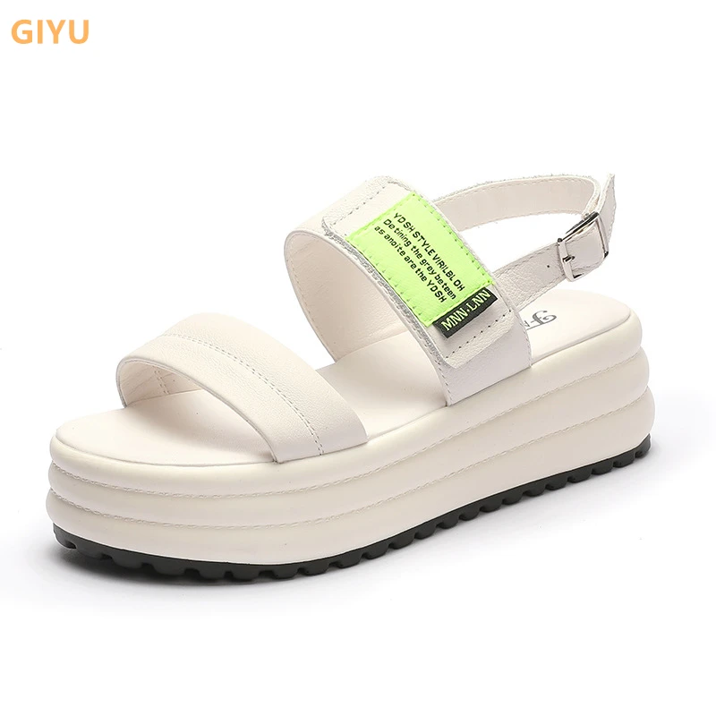 

Women's Platform Sandals Genuine Leather 2021 New Ladies Summer Shoes Slope With A Word Belt Roman Muffin Sandals Casual Wedge