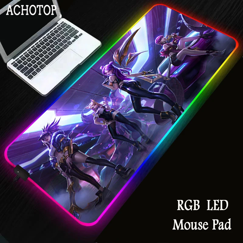 

League of Legends Kda Akali RGB Mouse Pad Gamer Keyboard Desk Backlit Mat LED Mouse Mat Pc Accessories DIY Gaming Mousepad Xl