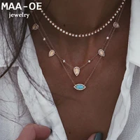2020 gold color blue eye crystal water drop pendant necklaces for women necklace multi level female boho vintage jewelry gift